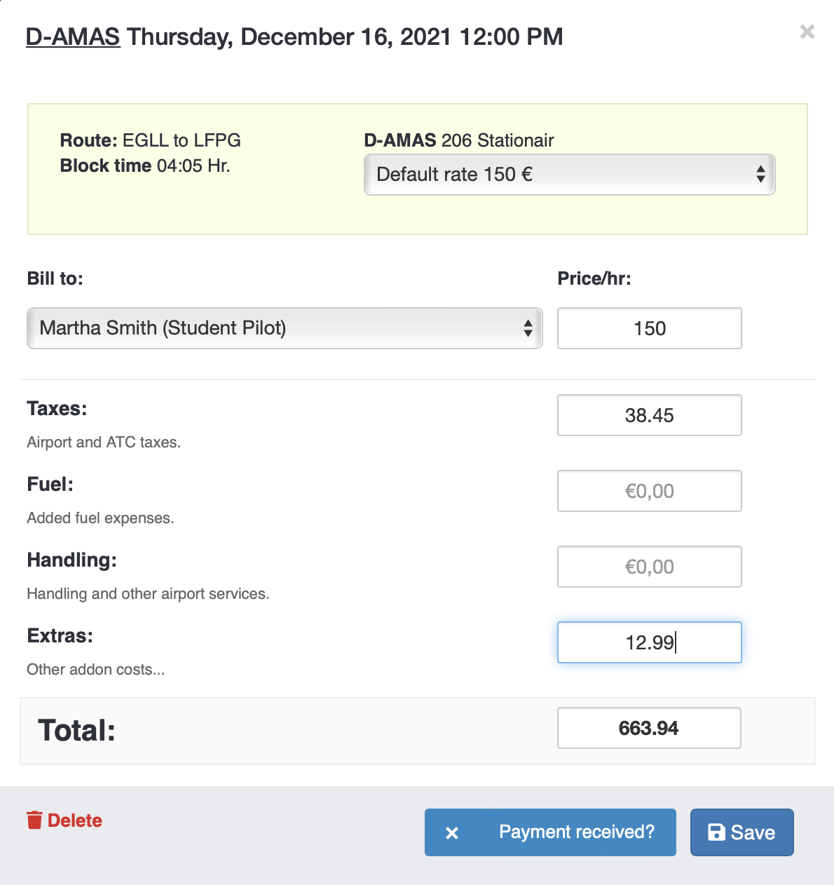 Manual billing window