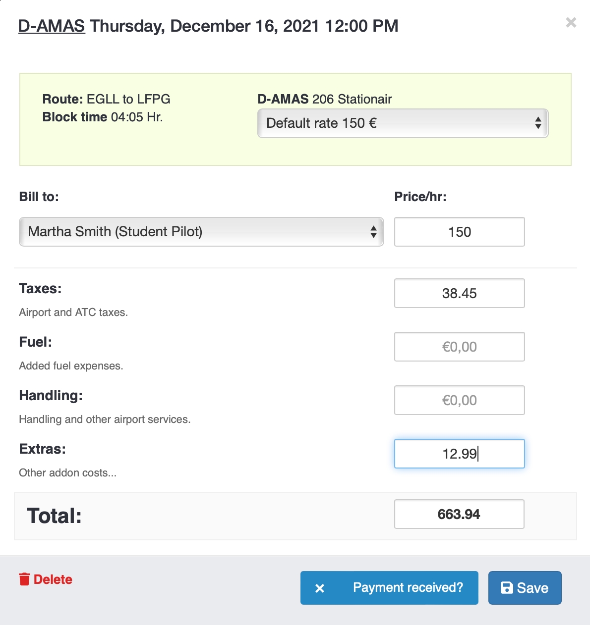 Manual billing window